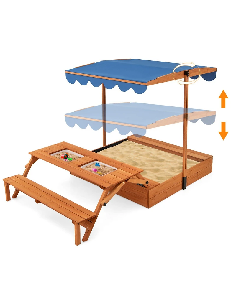Slickblue Kids Wooden Sand Box with Foldable Picnic Sensory Table and Bench
