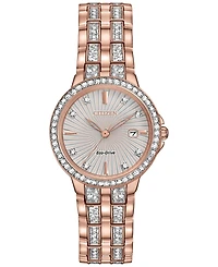 Citizen Women's Eco-Drive Crystal Accent Rose Gold-Tone Stainless Steel Bracelet Watch 28mm EW2348-56A