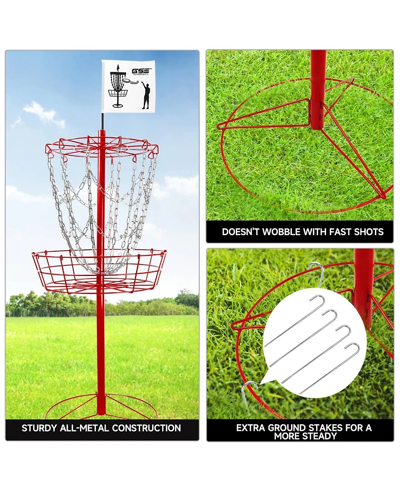 Portable 12-Chain,Disc Golf Targets Basket, Metal Flying Disc Practice Basket(Black/Blue/Orange/Red)