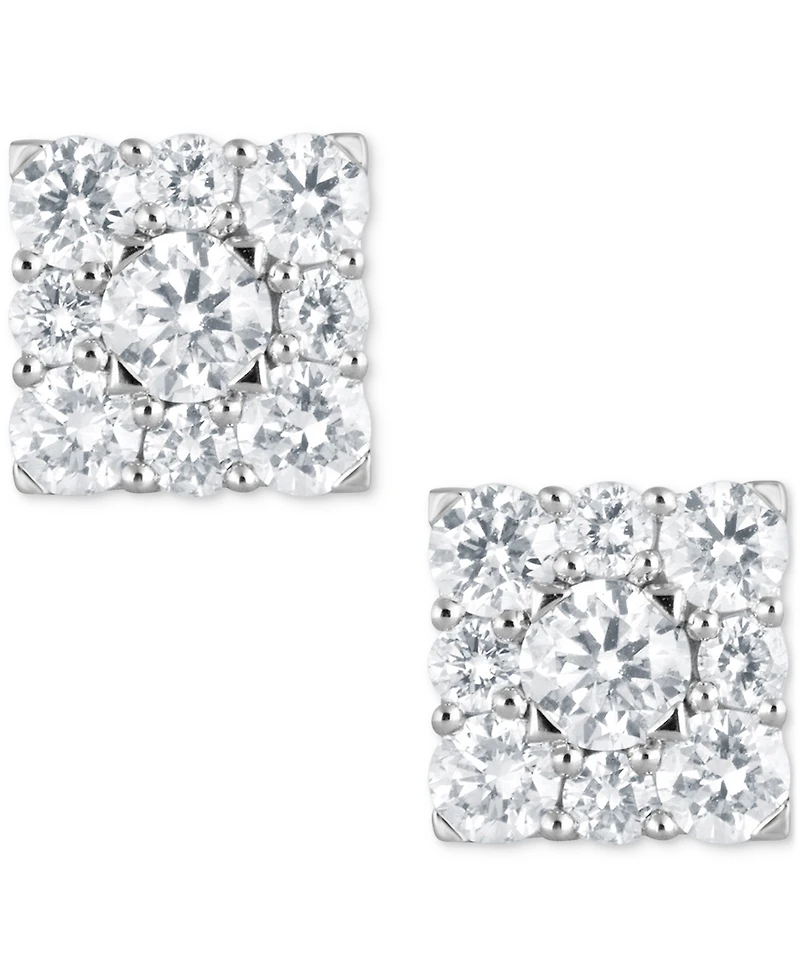 Forever Grown Diamonds Lab Grown Diamond Square Cluster Stud Earrings (1 ct. t.w.) in Sterling Silver