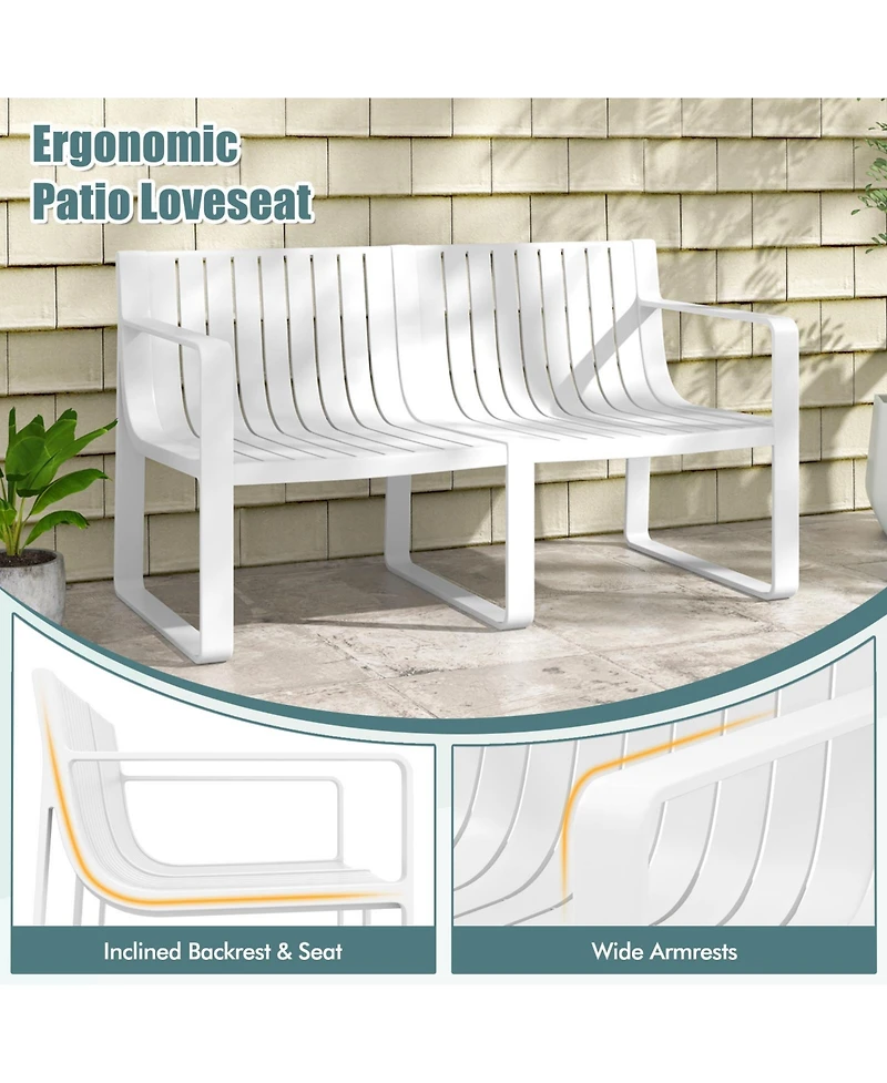 Weather-resistant Plastic 2-Person Bench with Curved Backrest