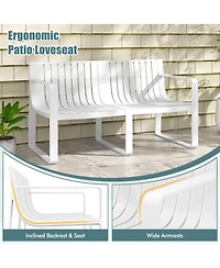 Weather-resistant Plastic 2-Person Bench with Curved Backrest