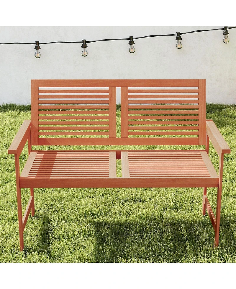 Outdoor Bench 2-Person Patio Bench with Slatted Backrest and Seat