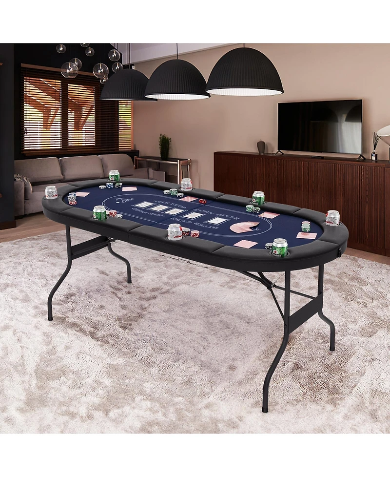 Foldable Poker Table for 8 Players Portable Oval Card Board Game Table