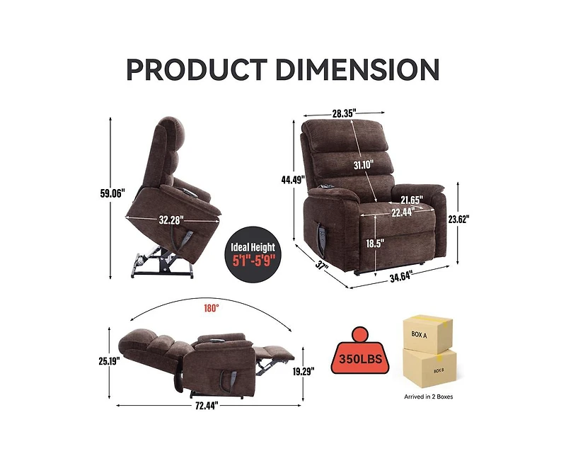 Casainc Dual Motor Infinite Position Up to 350 Lbs Power Lift Recliner Chair with Power-Remote, Heat Massage and Heavy Duty Motion Mechanism