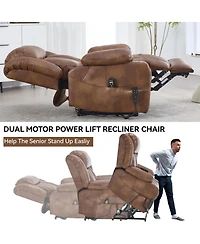 Dual Motor Infinite Position Up to 350 Lbs Leatheraire Power Lift Recliner Chair, Heavy Duty Motion Mechanism with 8-Point Vibration Massage and Lumba