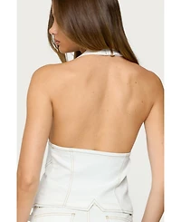 Edikted Women's Ciel Split Front Denim Halter Top