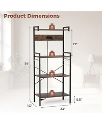 4-Tier Kitchen Bakers Rack with Power Outlet and 8 Hooks