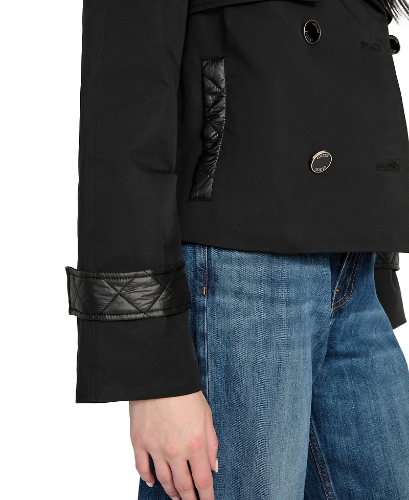 Guess Women's Cropped Quilted-Trim Trench Coat