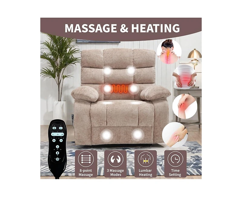 Lift Recliner Chair Heat Massage Dual Motor Infinite Position Up to 350 Lbs Large Electric Power Recliners with Power-Remote, Medium-firm and Hea