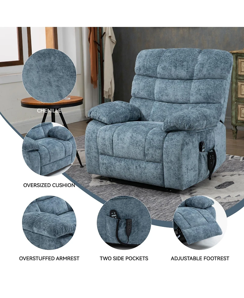 Lift Recliner Chair Heat Massage Dual Motor Infinite Position Up to 350 Lbs Large Electric Power Recliners with Power-Remote, Medium-firm and Hea