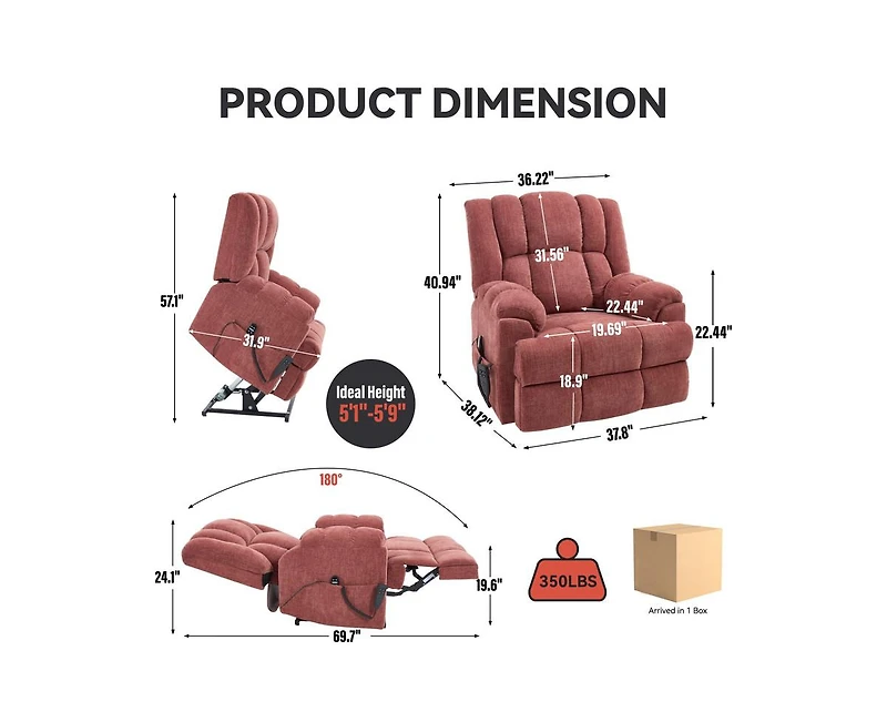 Dual Motor Heat Massage Power Lift Recliner Chair, Up to 350 lbs, Medium-Firm, Heavy-Duty with Power Remote