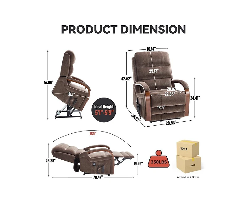 Power Chenille Lift Recliner Chair Dual Motor Infinite Position Up to 350 Lbs with Solid Wood Armrests, Heat Massage and Heavy Duty Motion Mechanism