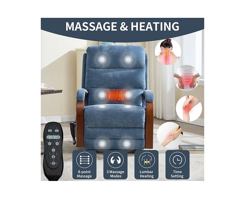 Power Chenille Lift Recliner Chair Dual Motor Infinite Position Up to 350 Lbs with Solid Wood Armrests, Heat Massage and Heavy Duty Motion Mechanism