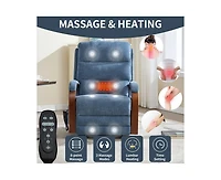 Power Chenille Lift Recliner Chair Dual Motor Infinite Position Up to 350 Lbs with Solid Wood Armrests, Heat Massage and Heavy Duty Motion Mechanism