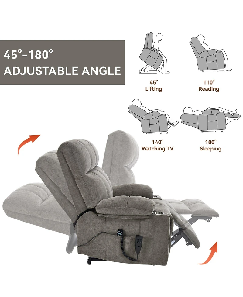 Dual Motor Infinite Position Up to 350 Lbs Chenille Power Lift Recliner Chair with 8-Point Vibration Massage and Lumbar Heating Cup Holders