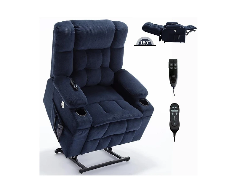 Dual Motor Infinite Position Up to 350 Lbs Chenille Power Lift Recliner Chair, Heavy Duty Motion Mechanism with 8-Point Vibration Massage and Lumbar H