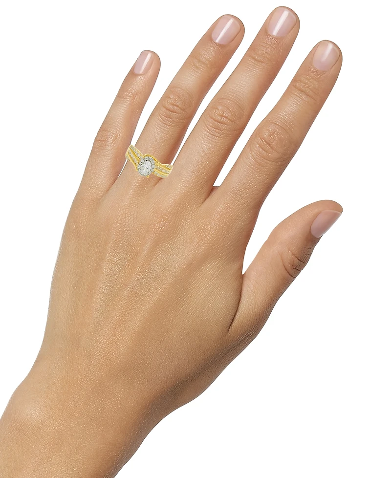 Diamond Oval Halo Multi-Row Engagement Ring (1 ct. t.w.) in 14k Two-Tone Gold