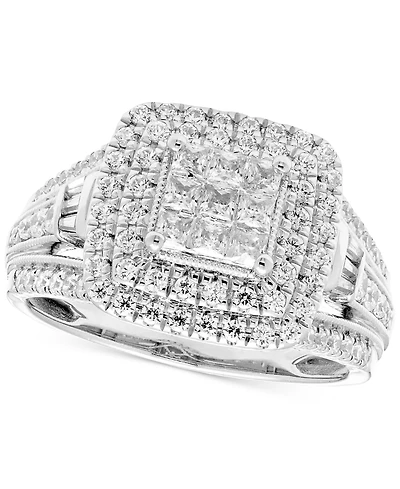 Diamond Princess Shaped Cluster Multirow Engagement Ring (1 ct. t.w.) in 14k White Gold