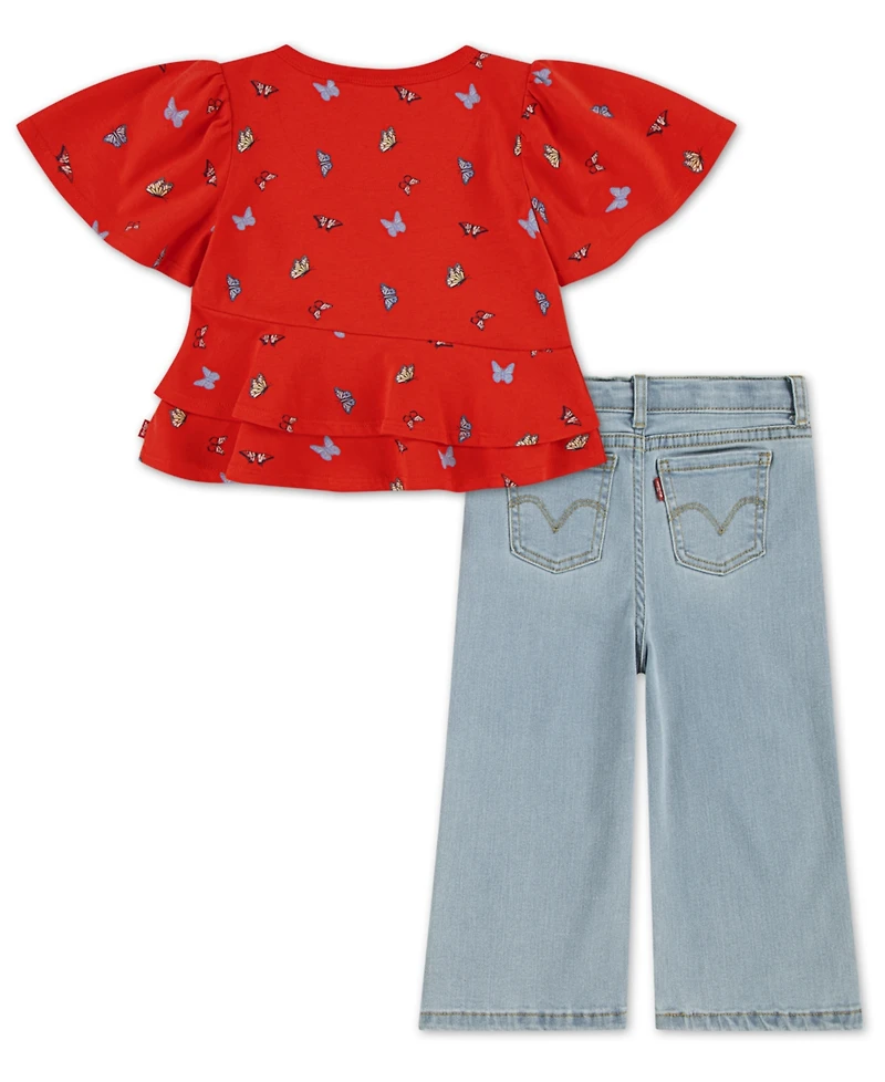 Levi's Toddler Girls 2-Piece Peplum Top and Wide Jeans Set