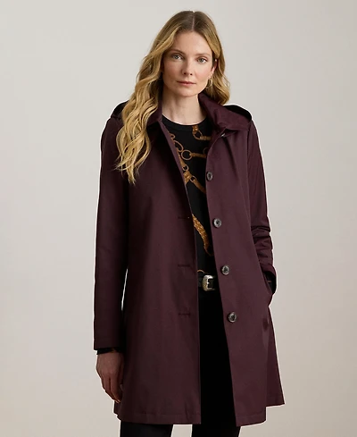 Lauren Ralph Womens Hooded A-Line Raincoat