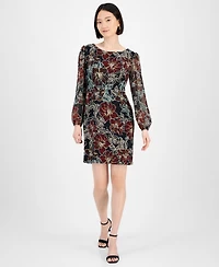 Connected Petite Floral Long-Sleeve Sheath Dress