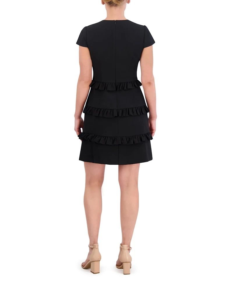 Eliza J Petite Stretch Crepe Jewel-Neck A-Line Dress