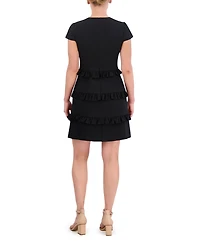 Eliza J Petite Stretch Crepe Jewel-Neck A-Line Dress