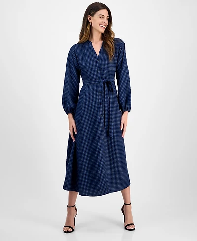 Robbie Bee Women's Gingham-Print Belted Shirtdress