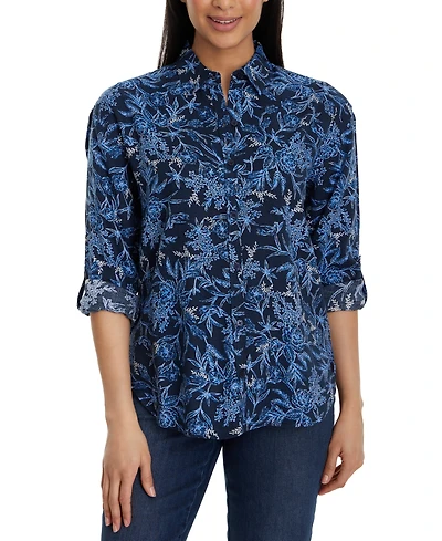 Gloria Vanderbilt Women's Amanda Floral-Print Oversized Shirt