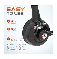Delton 10X Bluetooth Computer Headset, Over the Head Single Ear Wireless Headset with Noise Cancelling Mic for Clear Calls, for Pc/Mac/Laptops and Com