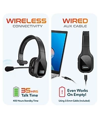 Delton Wireless Computer Headset with Usb Dongle, Trucker Bluetooth Headset with Noise Canceling Mic, 35Hrs talk time, Wireless Headset for Computer,