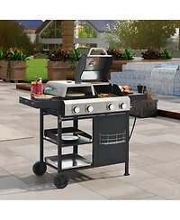 Stainless Steel 4-Burner 49200 Btu Propane Gas Barbecue Grill with Lid, 4 Wheels