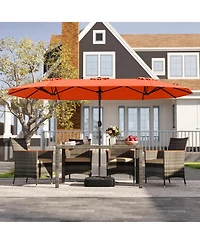 Gymax 13FT Double-sided Patio Umbrella w/ Crank Handle Base Safety Lock