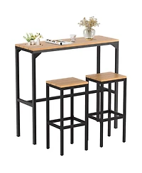 3 Pieces Bar Table Set with 2 Chairs with Metal Legs and Footrest