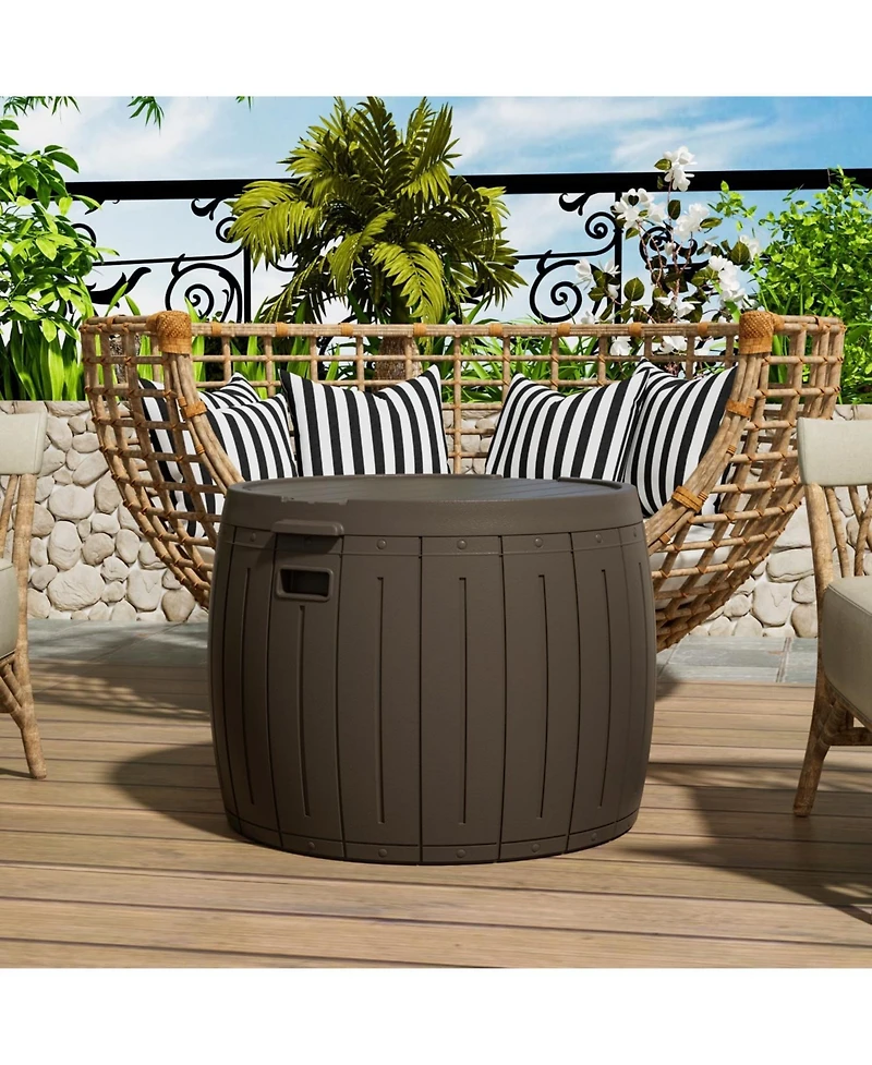 Mondawe 48 Gallon Round Resin Outdoor Storage Sturdy Deck Box