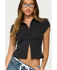 Edikted Women's Juney Pinstripe Tailored Button Up Shirt