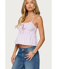 Edikted Women's Avenly Striped Tie Front Babydoll Top