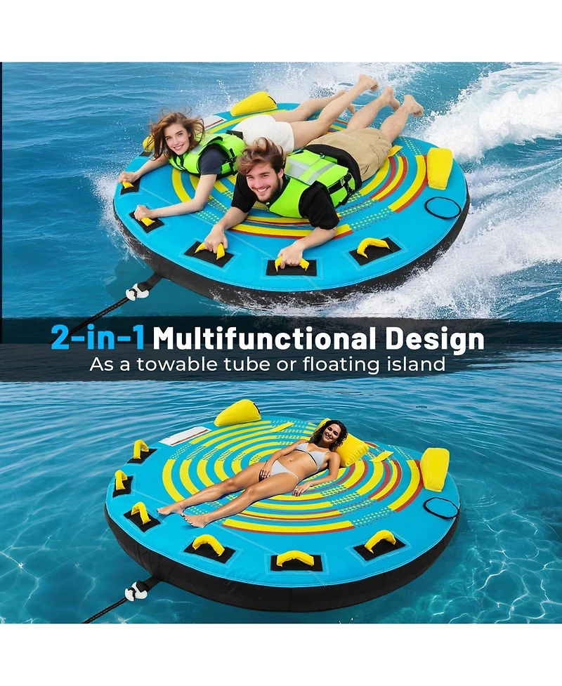 3-Person Inflatable Boat Tube Towable Platform with Double Valves