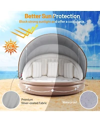 Inflatable Canopy Island Tanning Pool Lounger Float with Retractable Canopy