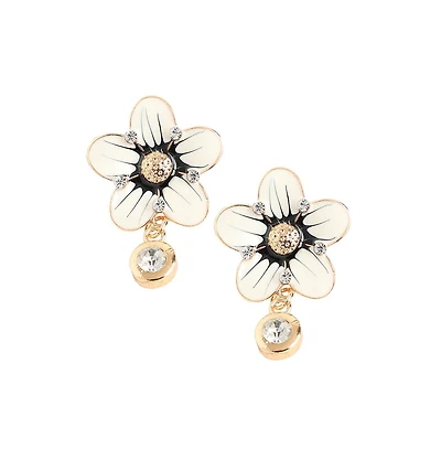 Sohi Women's Silver Flower Drop Earrings
