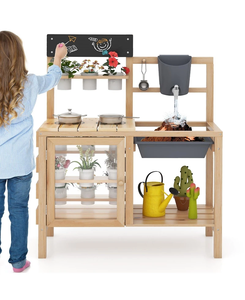 Mud Kitchen Playset with Sink and Plants Observation Room