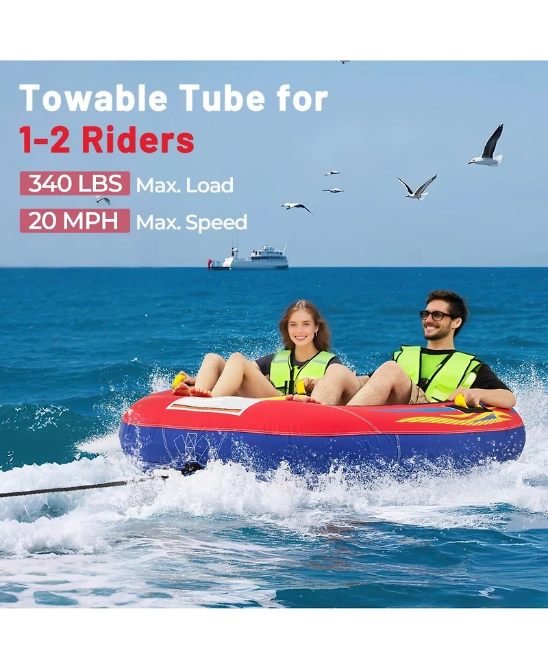 1 or 2 Person Inflatable Towable Tube for Boating with Drainage