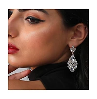 Sohi Women's Silver Teardrop Stack Drop Earrings