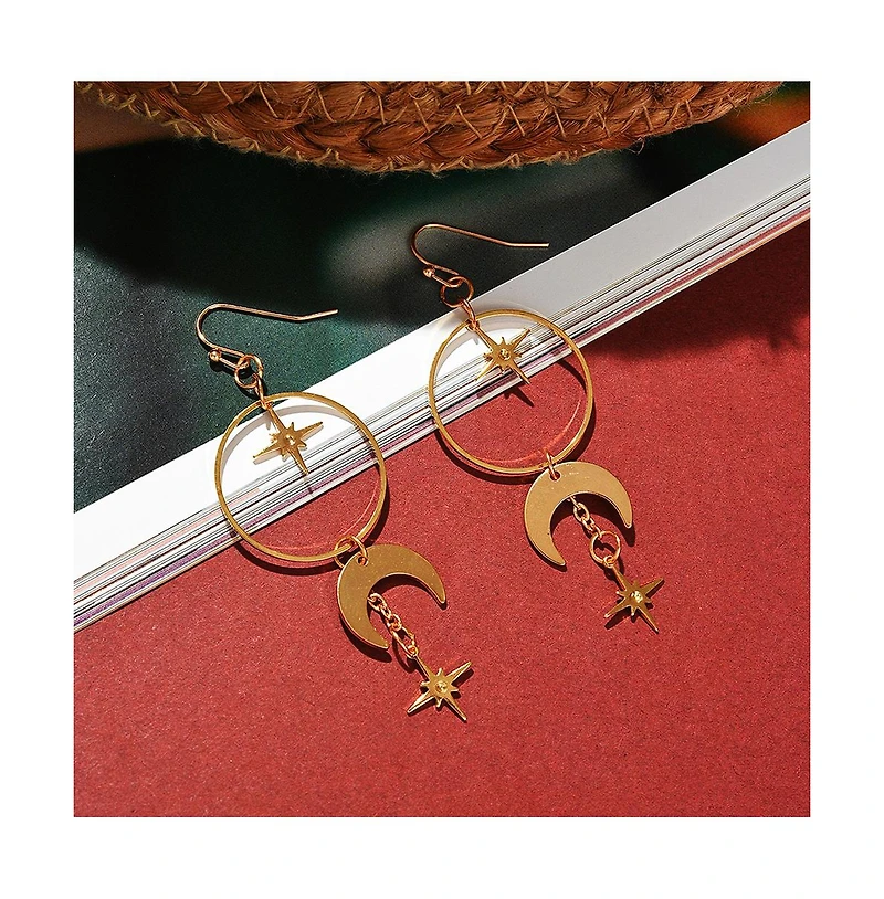 Sohi Women's Gold Celestrial Drop Earrings