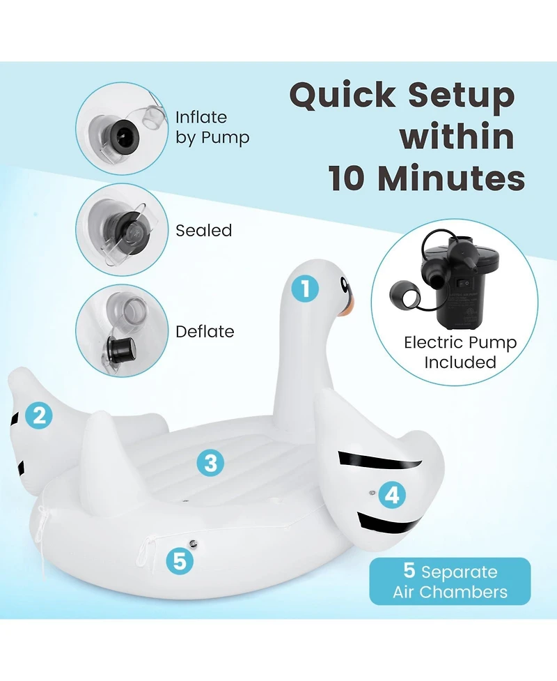 Mecale Giant Inflatable Swan Floating Island 4-Person Pool Float with 4 Cups Holders