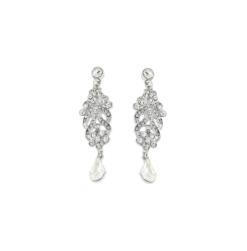 Sohi Women's Silver Embellished Drop Earrings