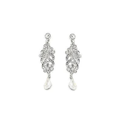 Sohi Women's Silver Embellished Drop Earrings