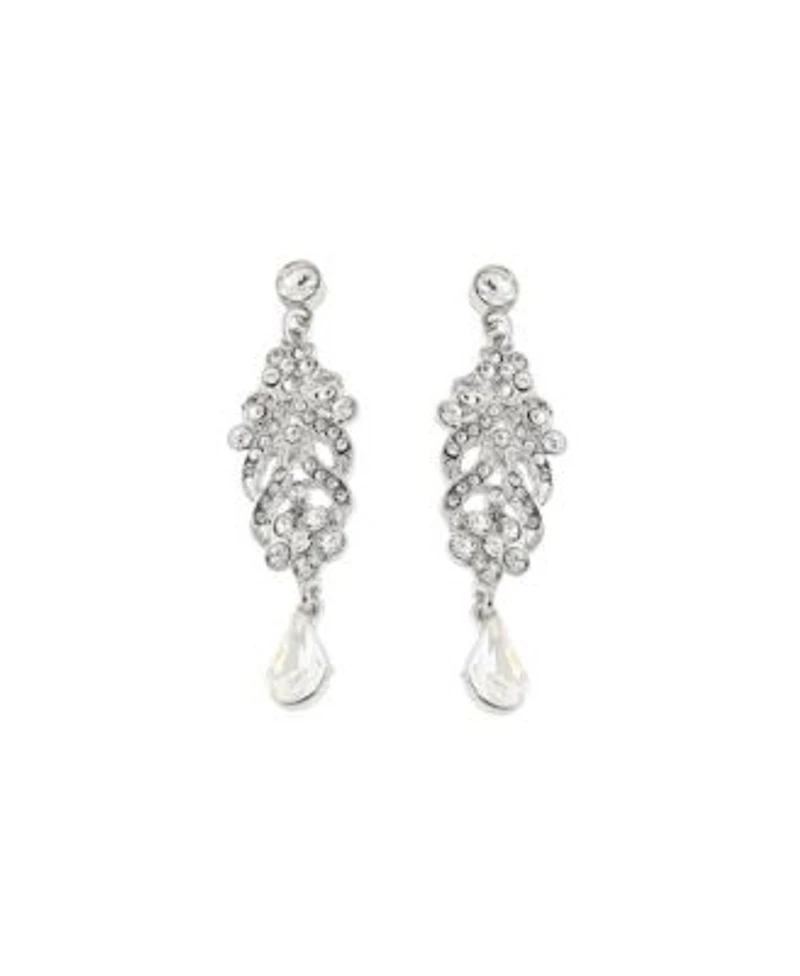 Sohi Womens Silver Embellished Drop Earrings