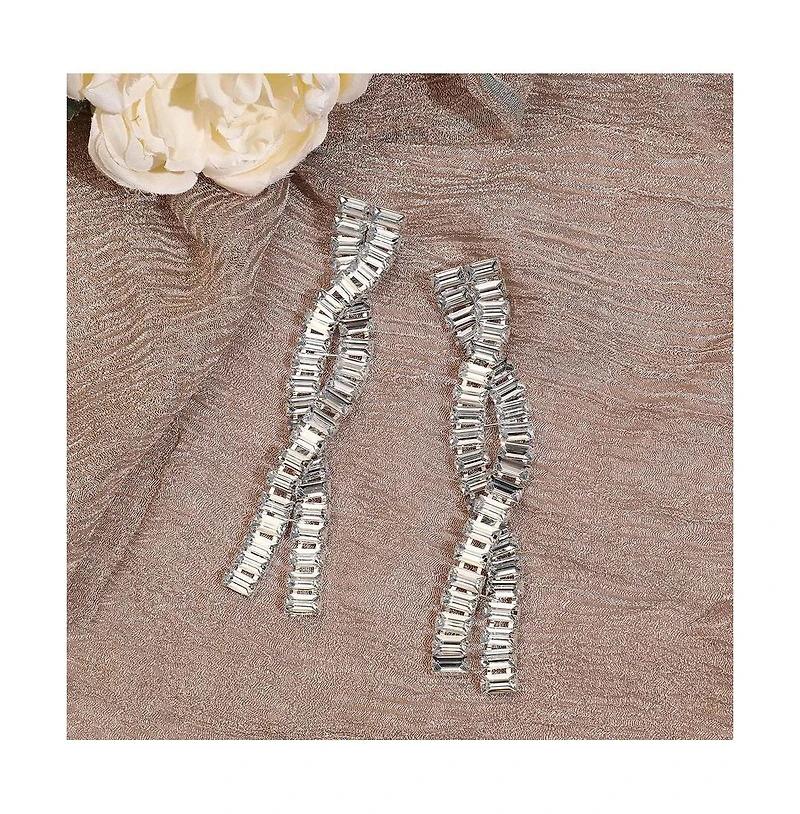 Sohi Women's Silver Twisted Drop Earrings
